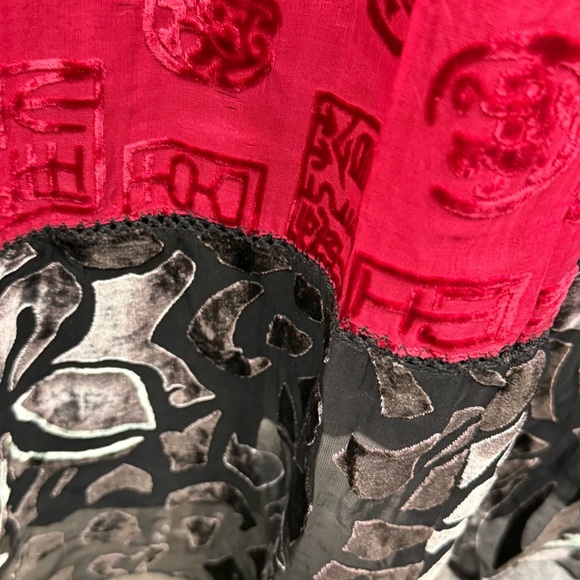 Velvet Maxi Skirt Chicos 0 (US Small) Black Silk Blend Burnout Patchwork Boho - Picture 5 of 9